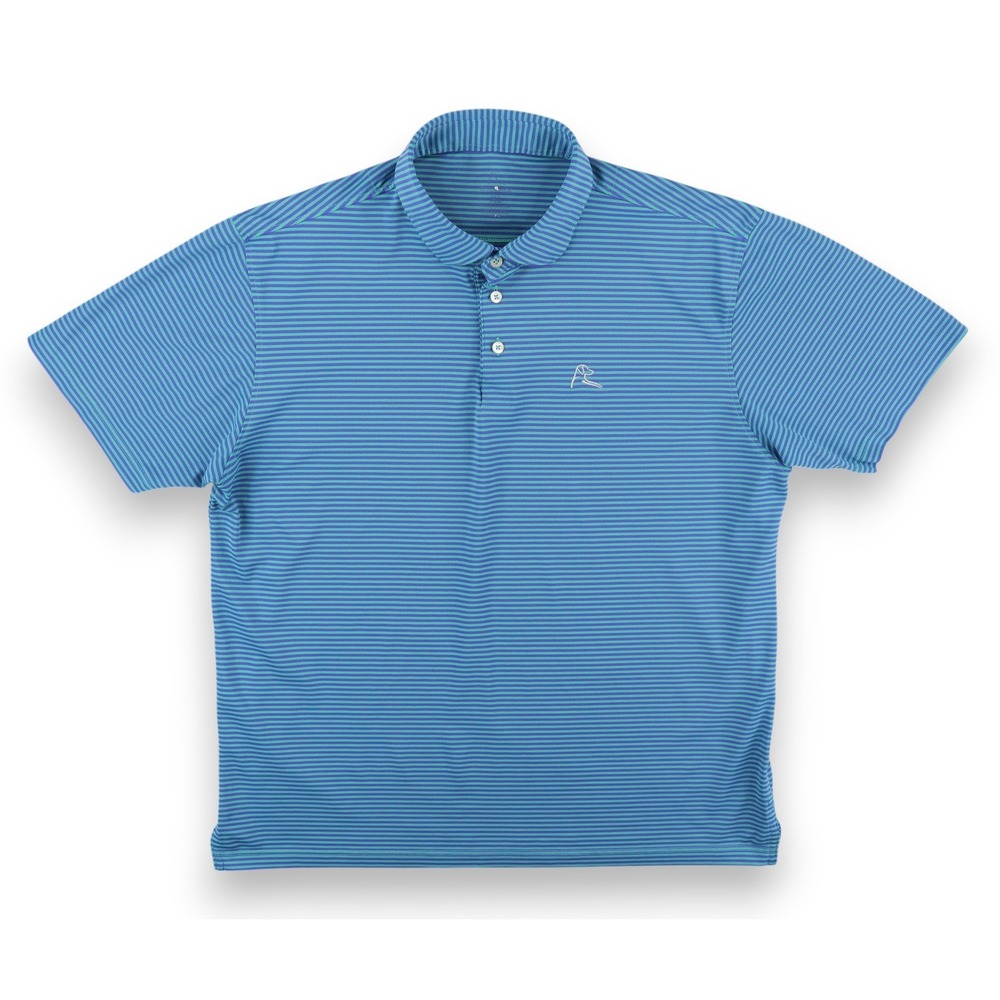 Rhoback Performance Golf Polo Shirt Mens XL Blue Green Striped Short Sleeve Mesh